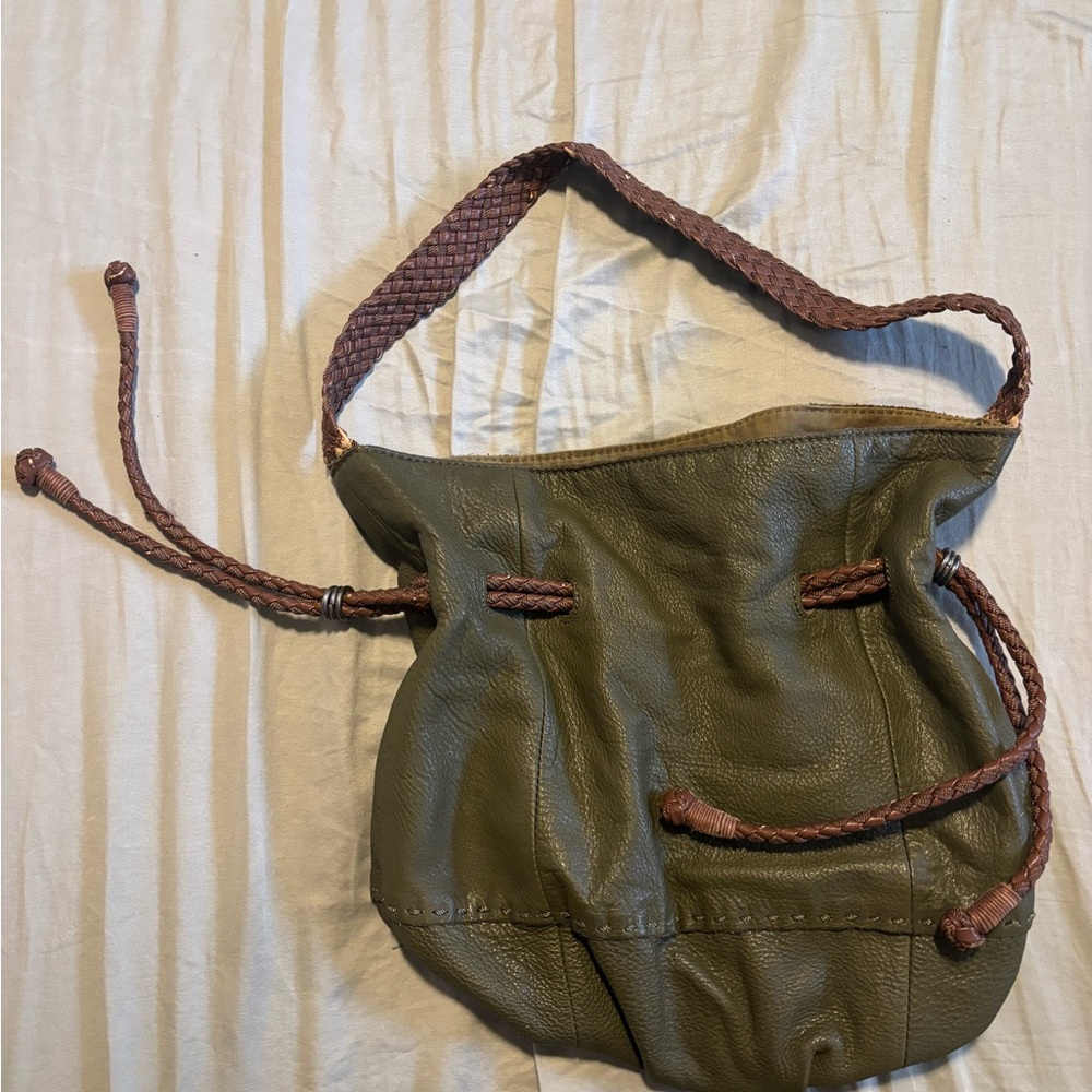 The Sak Olive Leather Shoulder Bag with Braided Straps